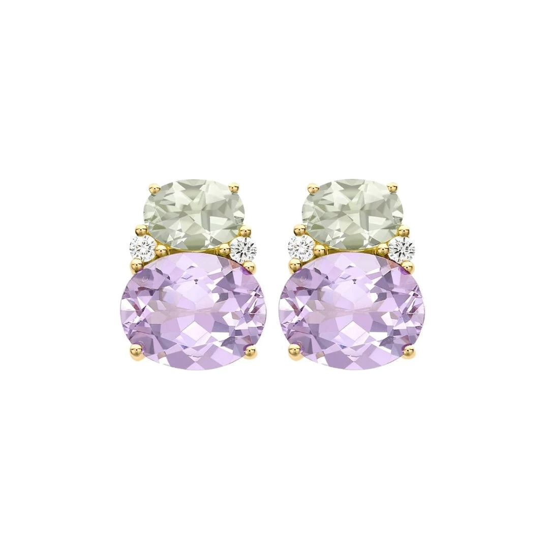 Kiki McDonough Ltd Kiki Classic Lavender Amethyst, Green Amethyst And Diamond Double Oval Studs In Yellow Gold Jewellery Kiki McDonough Ltd Kiki Classic Lavender Amethyst, Green Amethyst And Diamond Double Oval Studs In Yellow Gold Jewellery