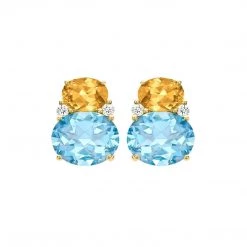 Kiki McDonough Ltd Jewellery Kiki Classic Citrine, Blue Topaz And Diamond Double Oval Studs In Yellow Gold