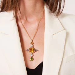 Kiki McDonough Ltd Necklaces Signature Gemstone Long Pendant - Multi Gemstone And Diamond In Yellow Gold