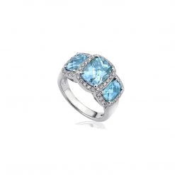 Kiki McDonough Ltd Kiki Classic Triple Blue Topaz And Diamond Ring In White Gold