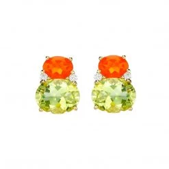 Kiki McDonough Ltd Kiki Classic Fire Opal And Lemon Quartz Double Oval Studs In Yellow Gold Jewellery