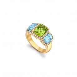 Kiki McDonough Ltd Kiki Classic Triple Stone Peridot, Blue Topaz And Diamond Ring In Yellow Gold