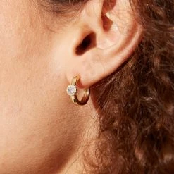 Kiki McDonough Ltd "Olivia" Diamond And Blue Topaz Hoops In 18ct Yellow Gold Earrings