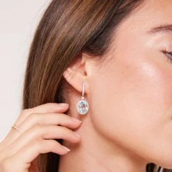 Kiki McDonough Ltd Signatures Blue Topaz And Diamond Oval Drop Earrings In White Gold