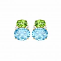 Kiki McDonough Ltd Kiki Classic Large Peridot And Blue Topaz Double Oval Studs In Yellow Gold