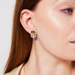 Kiki McDonough Ltd Kiki Classic Large Peridot And Blue Topaz Double Oval Studs In Yellow Gold