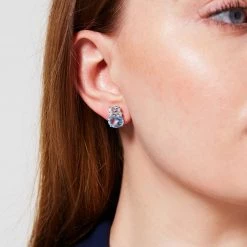 Kiki McDonough Ltd Jewellery Kiki Classic Blue Topaz, White Topaz And Diamond Double Oval Studs In White Gold