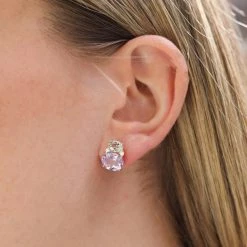 Kiki McDonough Ltd Kiki Classic Lavender Amethyst, Green Amethyst And Diamond Double Oval Studs In Yellow Gold Jewellery