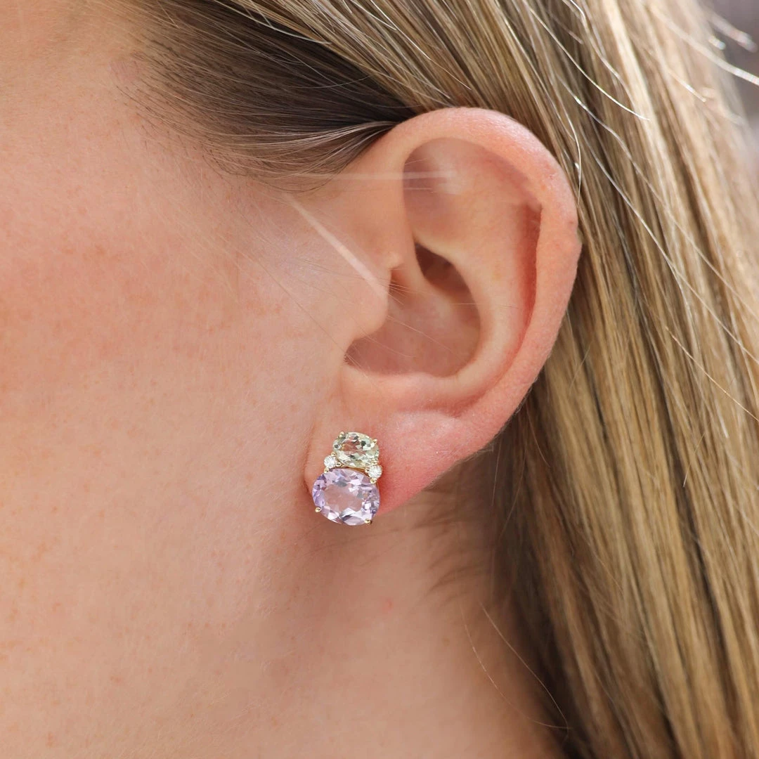 Kiki McDonough Ltd Kiki Classic Lavender Amethyst, Green Amethyst And Diamond Double Oval Studs In Yellow Gold Jewellery Kiki McDonough Ltd Kiki Classic Lavender Amethyst, Green Amethyst And Diamond Double Oval Studs In Yellow Gold Jewellery