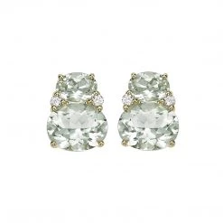 Kiki McDonough Ltd Earrings Kiki Classic Green Amethyst Double Oval Studs In Yellow Gold