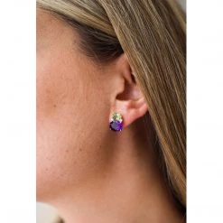 Kiki McDonough Ltd Jewellery Kiki Classic Peridot And Amethyst Double Oval Studs In Yellow Gold