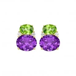 Kiki McDonough Ltd Jewellery Kiki Classic Peridot And Amethyst Double Oval Studs In Yellow Gold