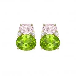 Kiki McDonough Ltd Earrings Kiki Classic Peridot, Morganite And Diamond Double Oval Studs In Yellow Gold