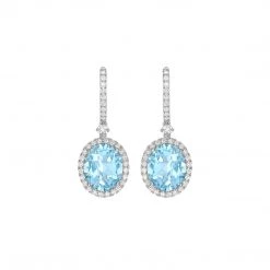 Kiki McDonough Ltd Signatures Blue Topaz And Diamond Oval Drop Earrings In White Gold
