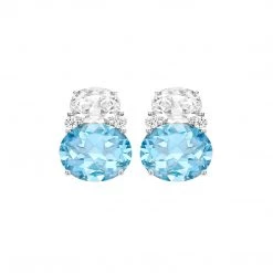 Kiki McDonough Ltd Jewellery Kiki Classic Blue Topaz, White Topaz And Diamond Double Oval Studs In White Gold