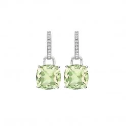 Kiki McDonough Ltd Kiki Cushion Green Amethyst And Diamond Cushion Drop Earrings In White Gold Jewellery