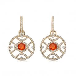 Kiki McDonough Ltd Firefly Hexagon Cut Fire Opal And Diamond Detachable Medium Earrings In 18ct Yellow Gold New Arrivals