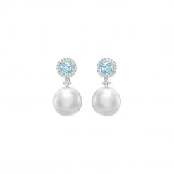 Kiki McDonough Ltd Earrings Pearl Drops With Blue Topaz And Diamonds In White Gold
