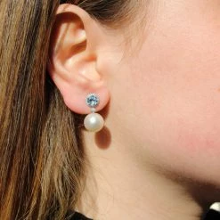 Kiki McDonough Ltd Earrings Pearl Drops With Blue Topaz And Diamonds In White Gold