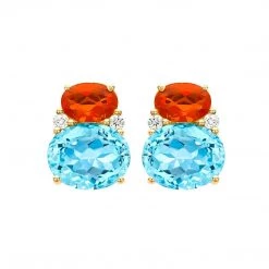 Kiki McDonough Ltd Kiki Classics Fire Opal And Blue Topaz Double Oval Studs In Yellow Gold Jewellery