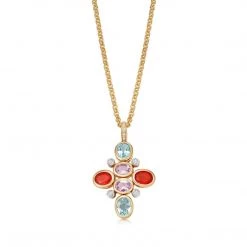 Kiki McDonough Ltd Signature Gemstone Pendant - Mini Fire Opal, Amethyst, Blue Topaz And Diamond In Yellow Gold