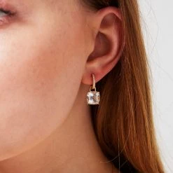 Kiki McDonough Ltd Kiki Cushion White Topaz And Diamond Earrings In Yellow Gold