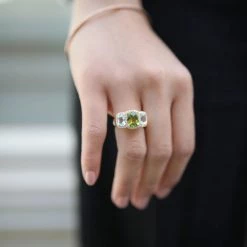 Kiki McDonough Ltd Kiki Classic Triple Stone Peridot, Blue Topaz And Diamond Ring In Yellow Gold