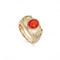 Kiki McDonough Ltd New Arrivals Kiki Classics Fire Opal And Pear Blue Topaz And Peridot Ring In 18ct Yellow Gold