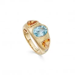 Kiki McDonough Ltd Kiki Classics Blue Topaz And Citrine Trilliants Trilogy Ring In 18ct Yellow Gold