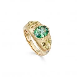 Kiki McDonough Ltd Kiki Classics Green Tourmaline And Chrysoberyl Trilogy Ring In 18ct Yellow Gold
