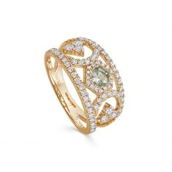 Kiki McDonough Ltd Firefly Hexagon Cut Green Amethyst And Diamond Ring In 18ct Yellow Gold New Arrivals