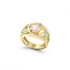 Kiki McDonough Ltd Forget-Me-Not Triple Stone Morganite And Green Amethyst Ring In Yellow Gold