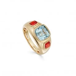 Kiki McDonough Ltd Kiki Classics Blue Topaz And Fire Opal Cushion Trilogy Ring In 18ct Yellow Gold