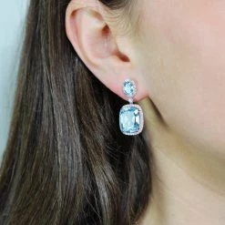Kiki McDonough Ltd Signatures Blue Topaz And Diamond Drop Earrings In White Gold
