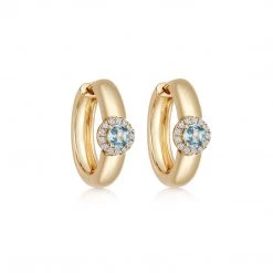 Kiki McDonough Ltd "Olivia" Diamond And Blue Topaz Hoops In 18ct Yellow Gold Earrings