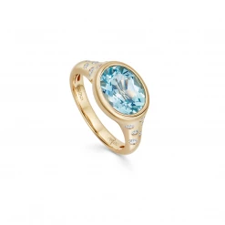 Kiki McDonough Ltd Bestsellers Kiki Classics Blue Topaz Scattered Diamond Ring In 18ct Yellow Gold