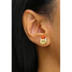 Kiki McDonough Ltd Kiki Classic Fire Opal And Lemon Quartz Double Oval Studs In Yellow Gold Jewellery
